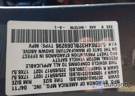 2011 Honda Cr-V Lx from USA, damaged, VIN 5J6RE4H32BL069296